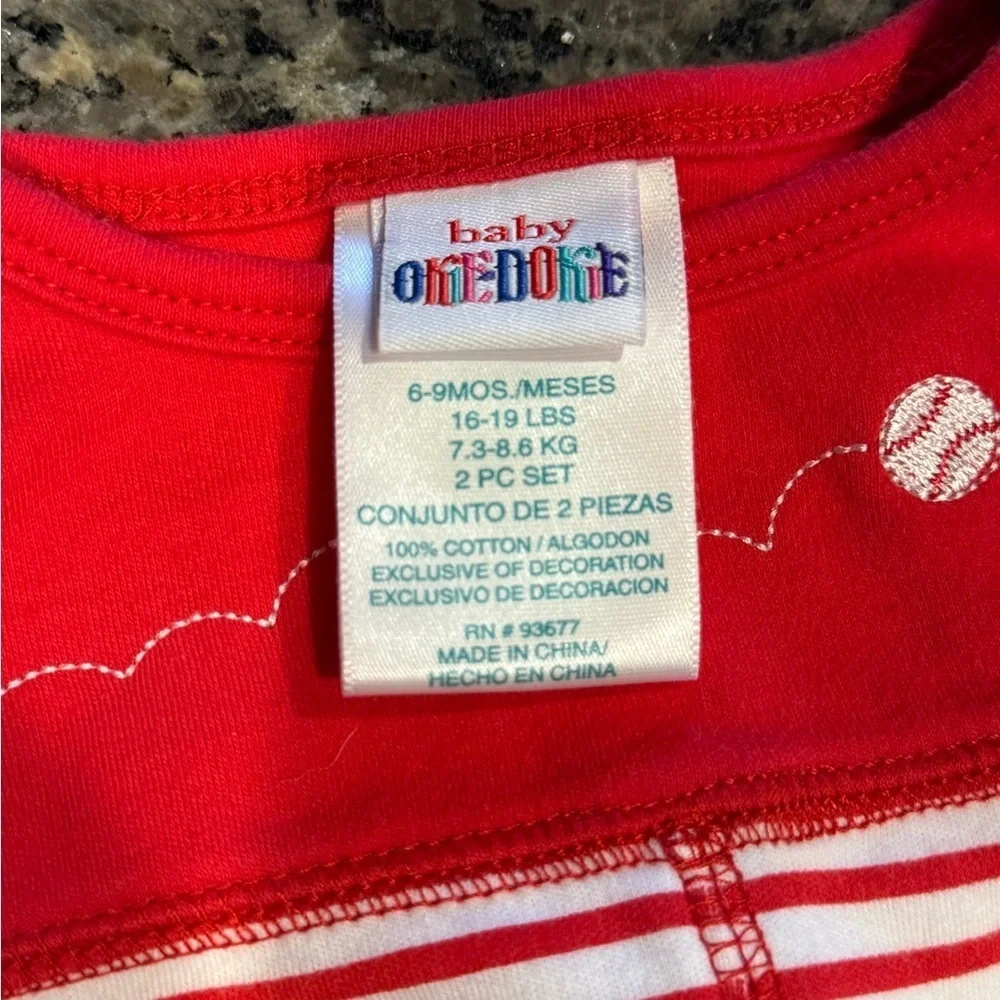 Vintage Okie Dokie Baby Bodysuit 6M Red White Striped Baseball Buddy Romper